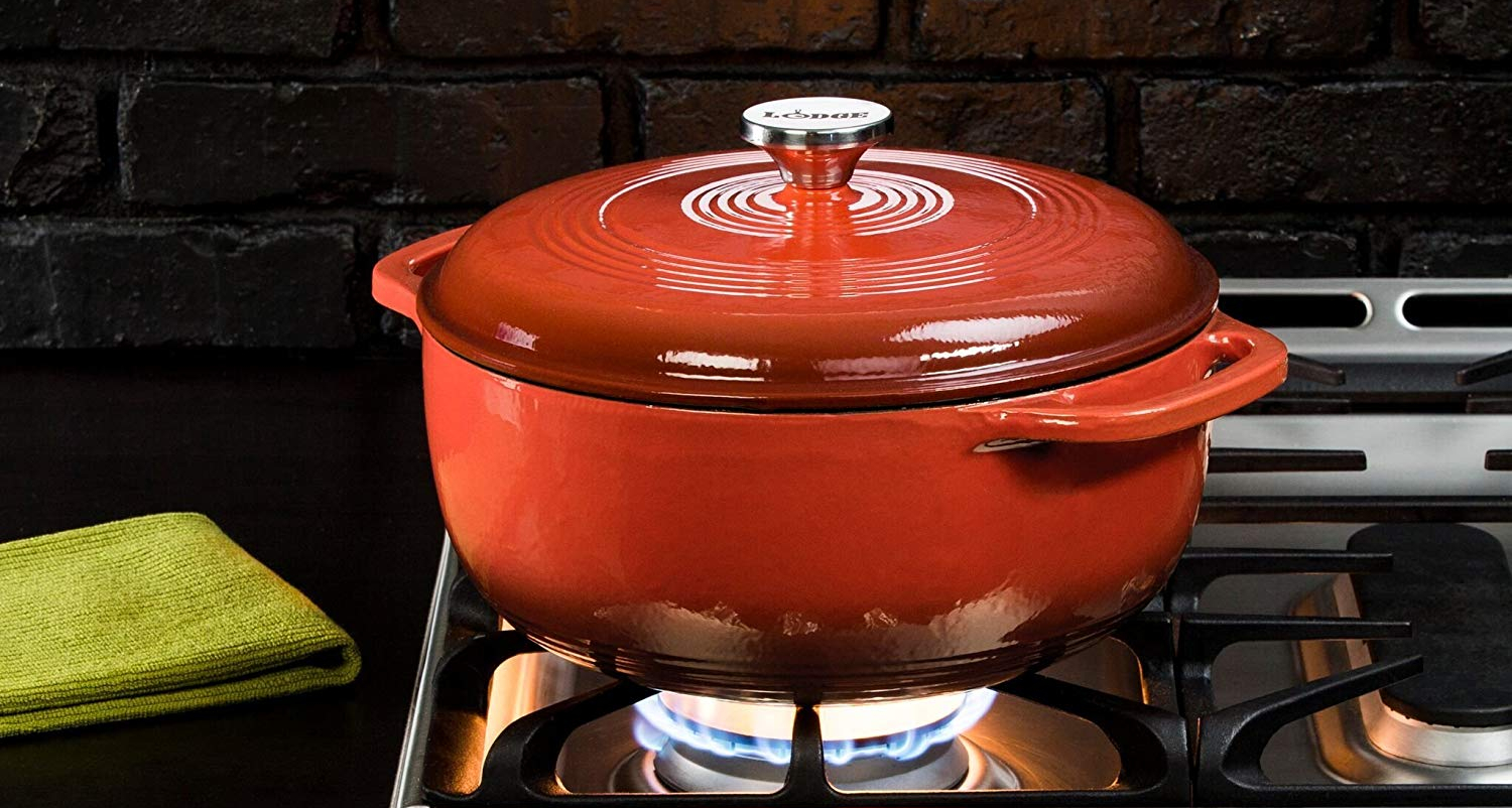 Lodge 5.5 Quart Enameled Cast Iron Dutch Oven, Red